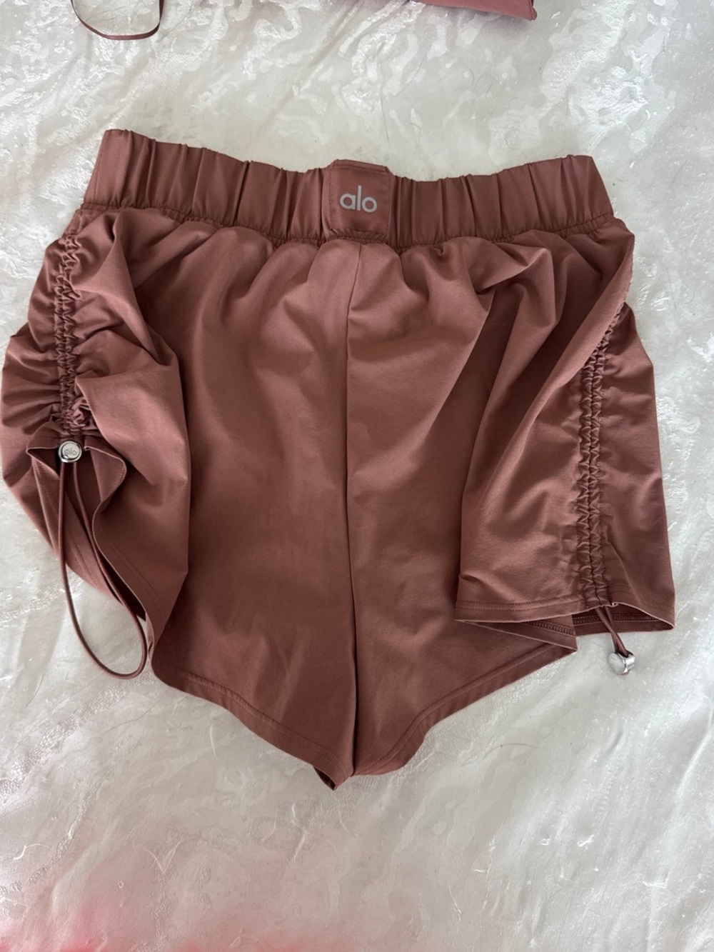 ALO Yoga Women's Drawstring Side-Ruched Athletic Shorts - Mauve